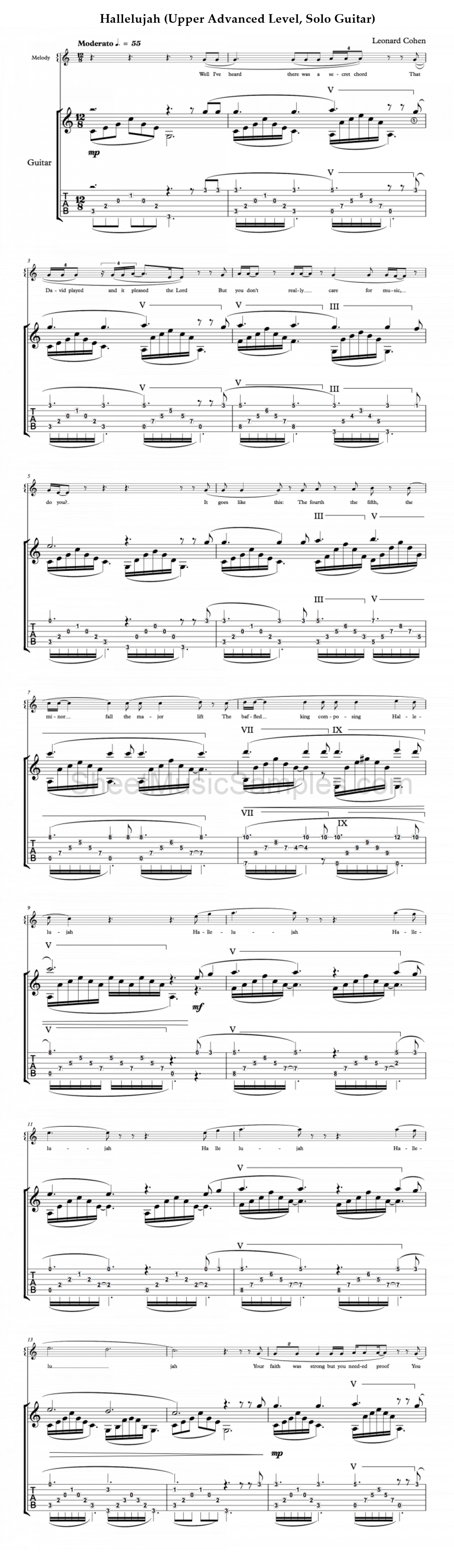 Hallelujah (Upper Advanced Level, Solo Guitar)