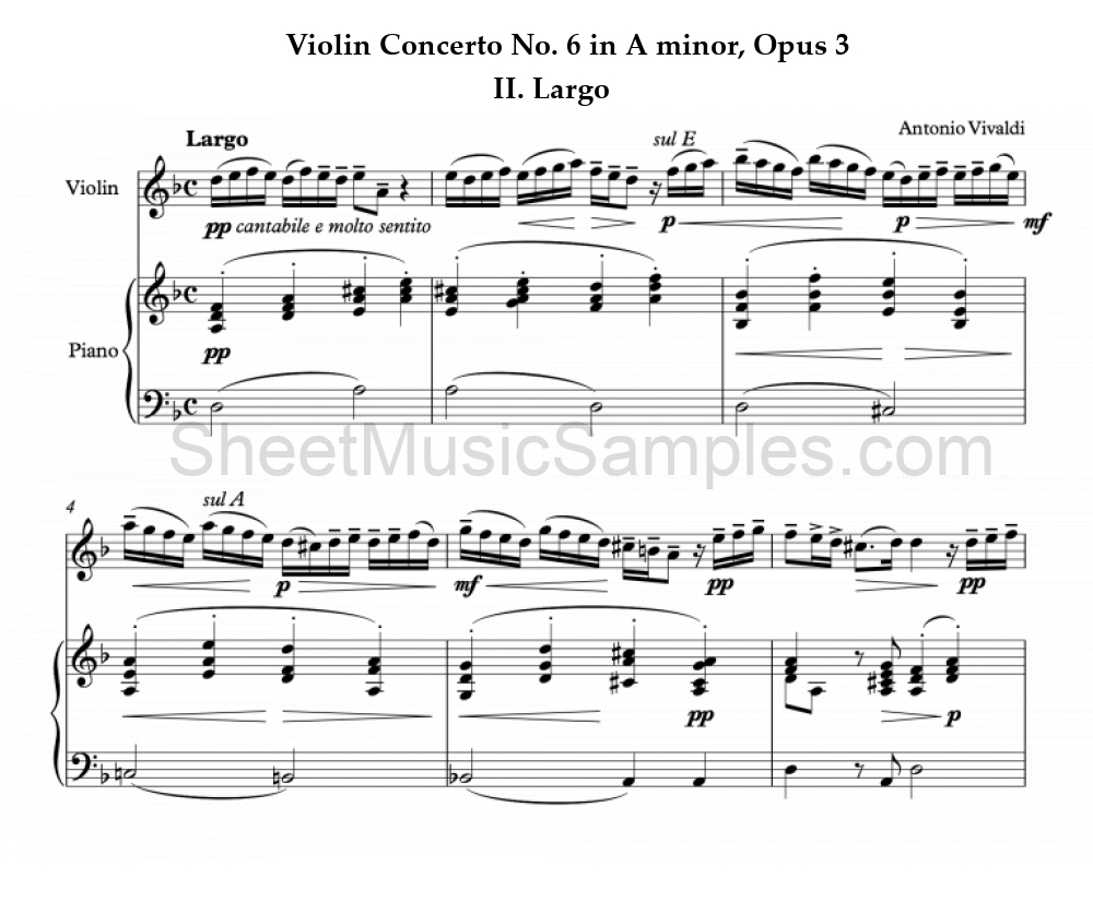 Violin Concerto No. 6 in A minor, Opus 3 - II. Largo