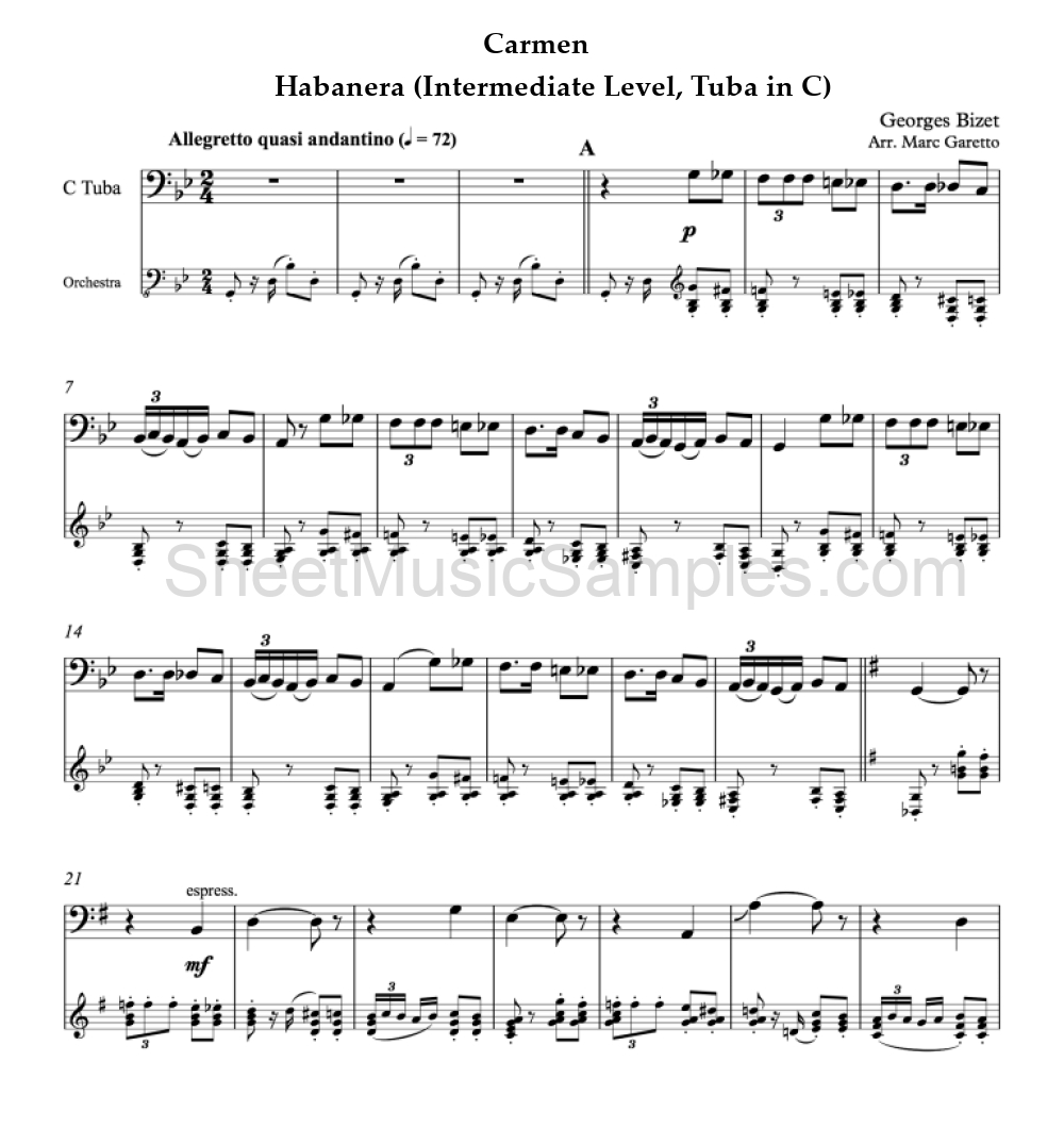 Carmen - Habanera (Intermediate Level, Tuba in C)