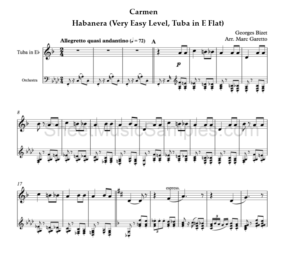 Carmen - Habanera (Very Easy Level, Tuba in E Flat)