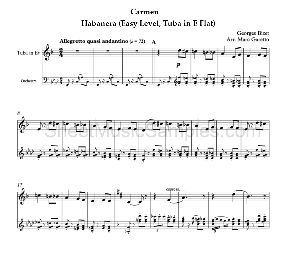 Carmen - Habanera (Easy Level, Tuba in E Flat)