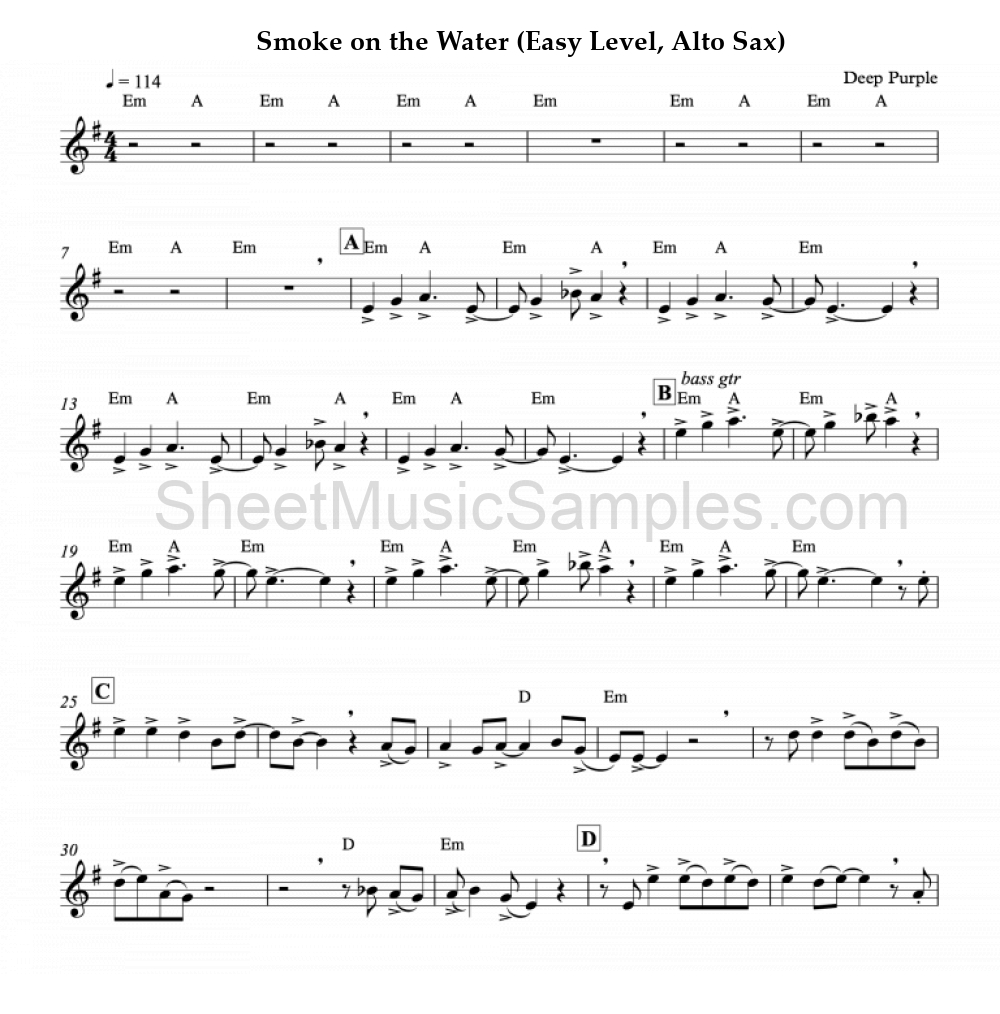 Smoke on the Water (Easy Level, Alto Sax)