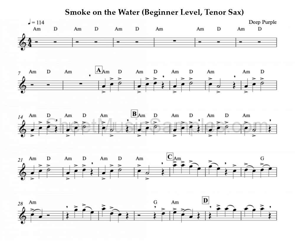 Smoke on the Water (Beginner Level, Tenor Sax)