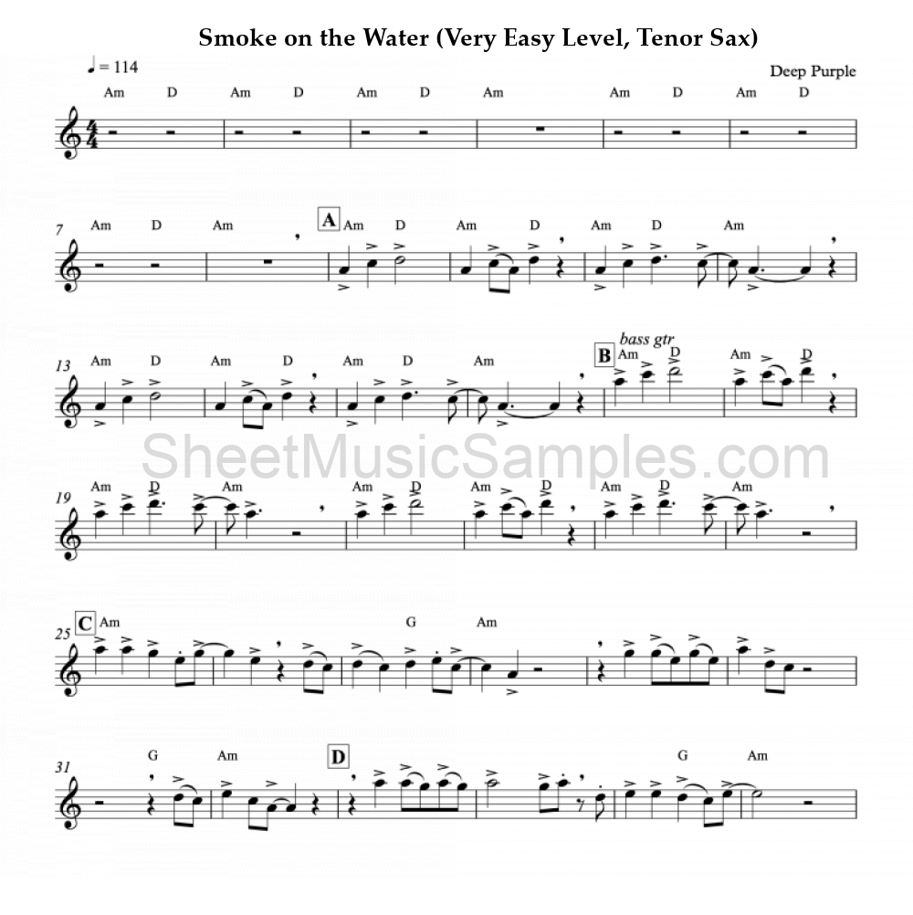 Smoke on the Water (Very Easy Level, Tenor Sax)