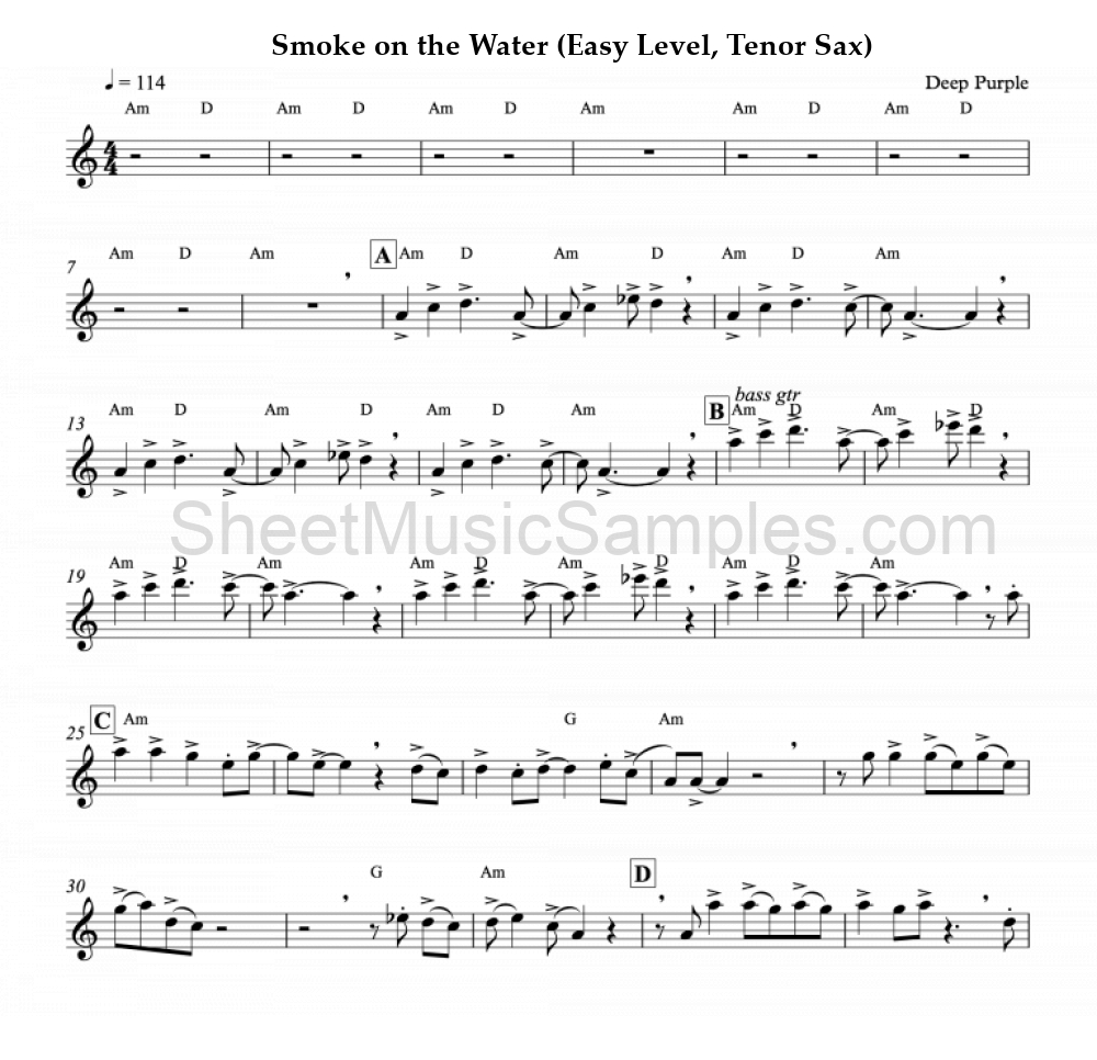 Smoke on the Water (Easy Level, Tenor Sax)