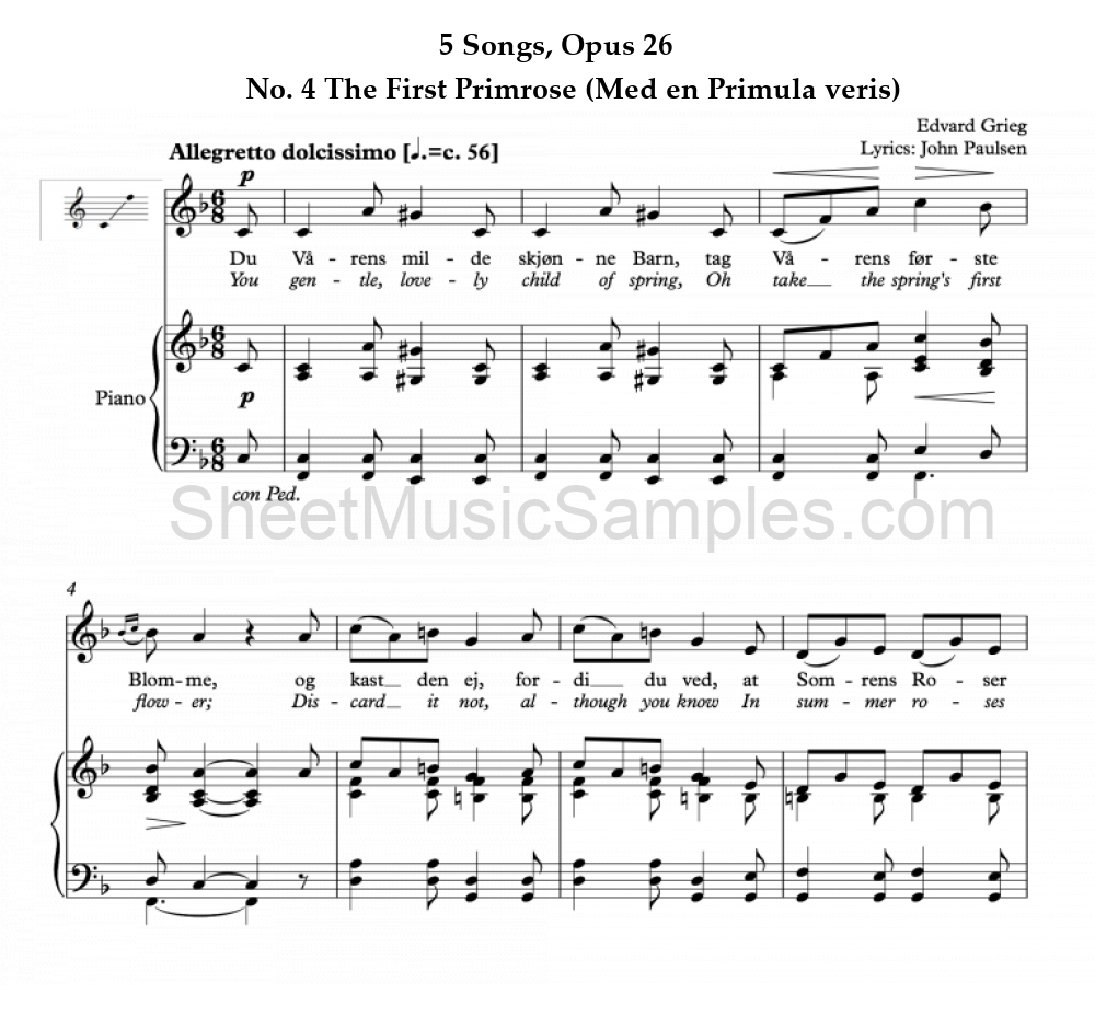 5 Songs, Opus 26 - No. 4 The First Primrose (Med en Primula veris)