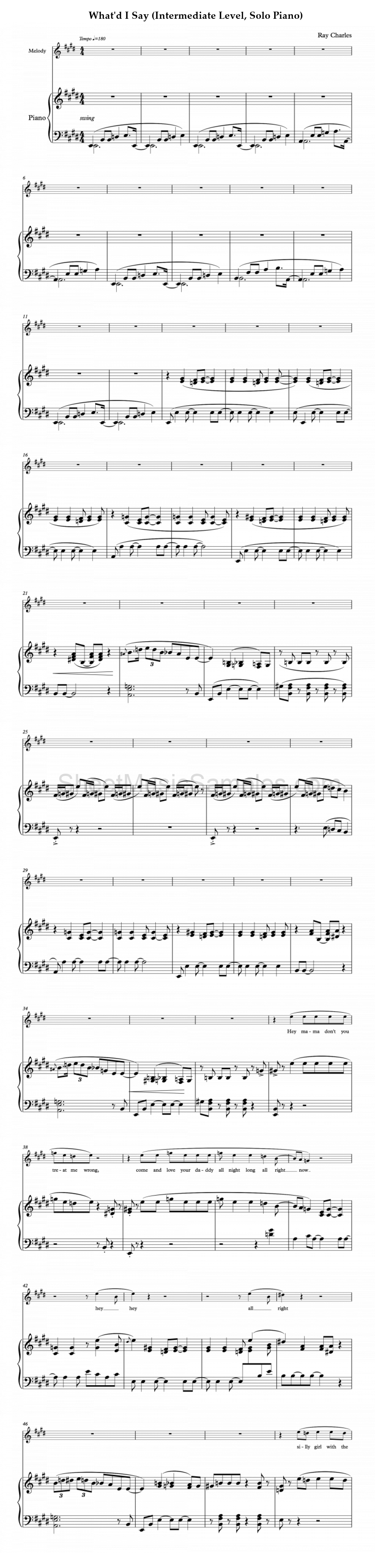 What'd I Say (Intermediate Level, Solo Piano)