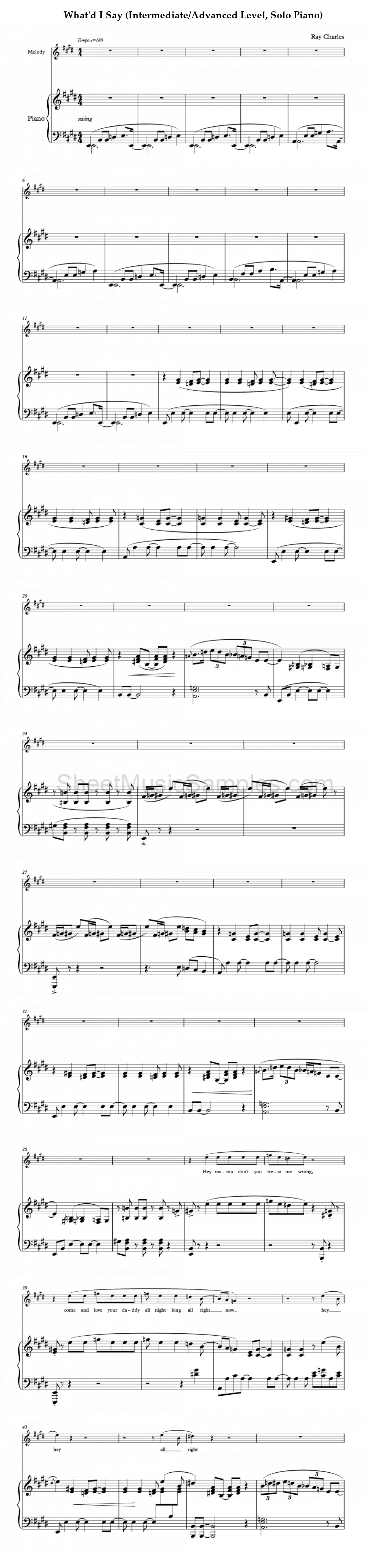 What'd I Say (Intermediate/Advanced Level, Solo Piano)