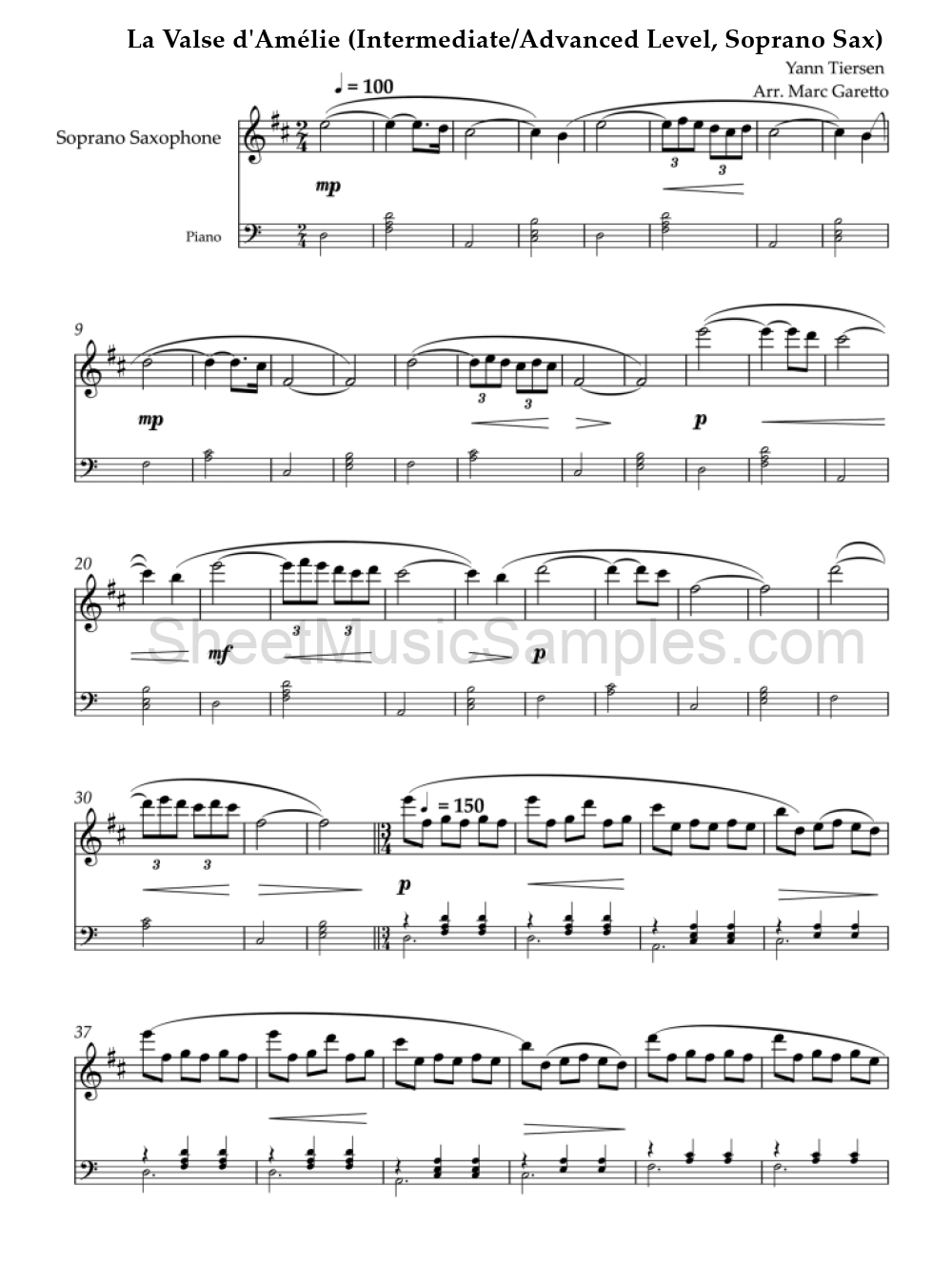 La Valse d'Amélie (Intermediate/Advanced Level, Soprano Sax)