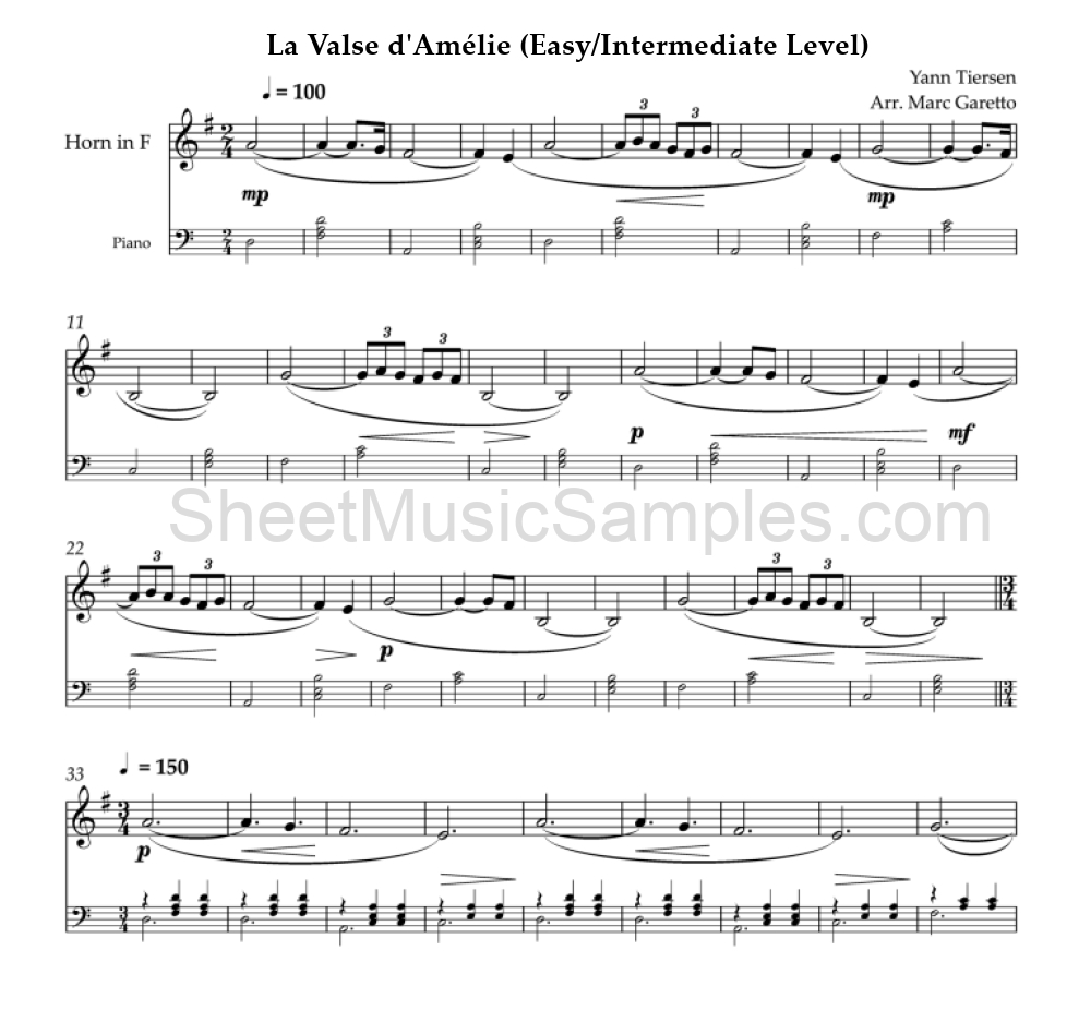 La Valse d'Amélie (Easy/Intermediate Level)