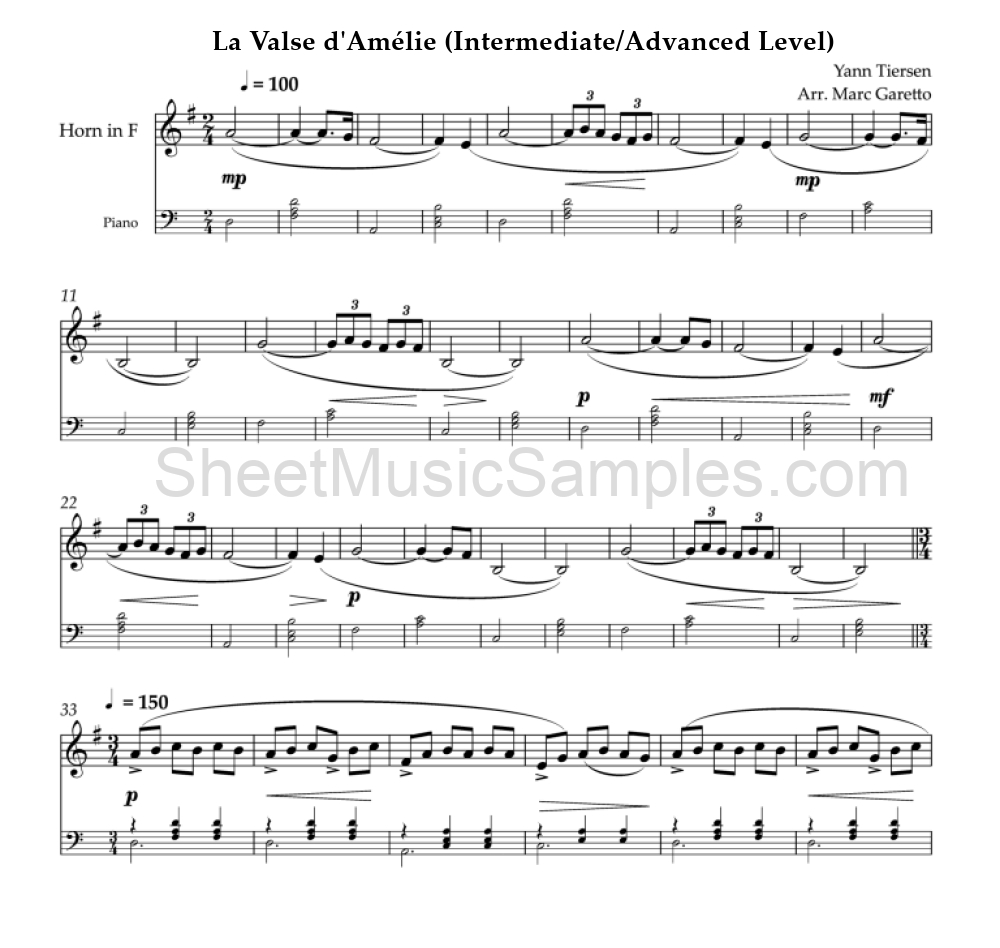 La Valse d'Amélie (Intermediate/Advanced Level)