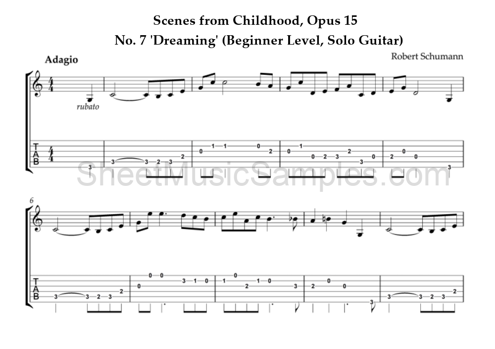 Scenes from Childhood, Opus 15 - No. 7 'Dreaming' (Beginner Level, Solo Guitar)