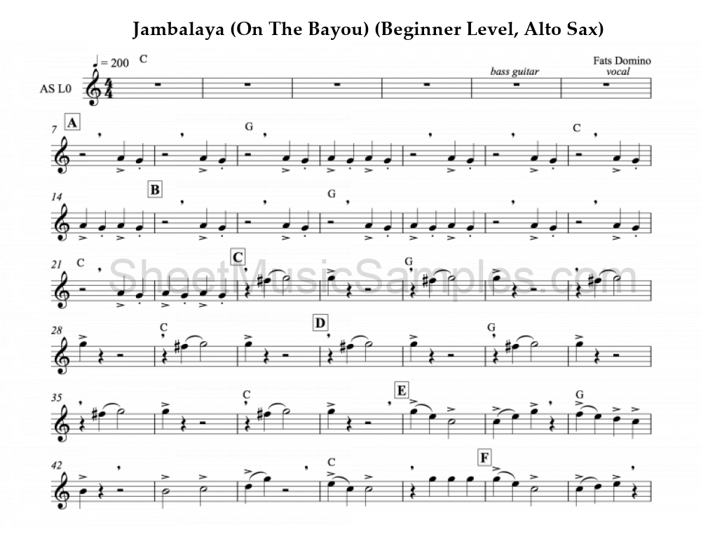 Jambalaya (On The Bayou) (Beginner Level, Alto Sax)