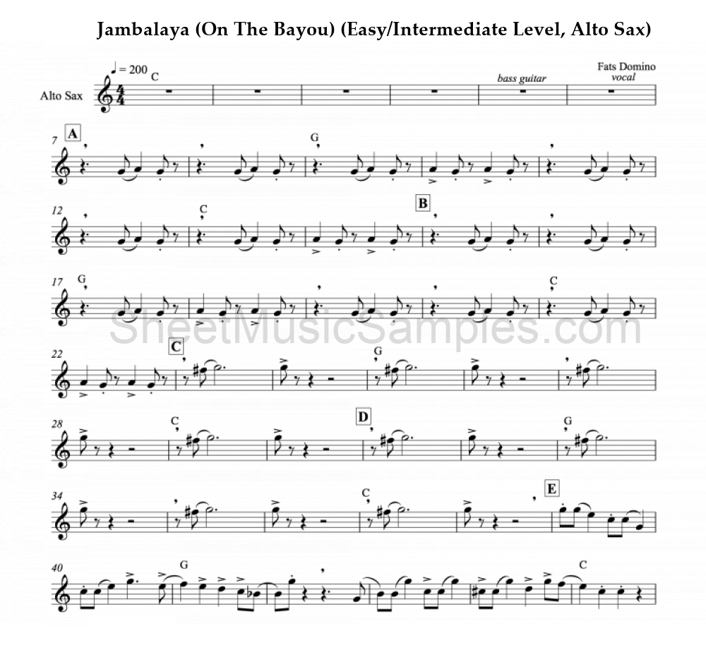 Jambalaya (On The Bayou) (Easy/Intermediate Level, Alto Sax)