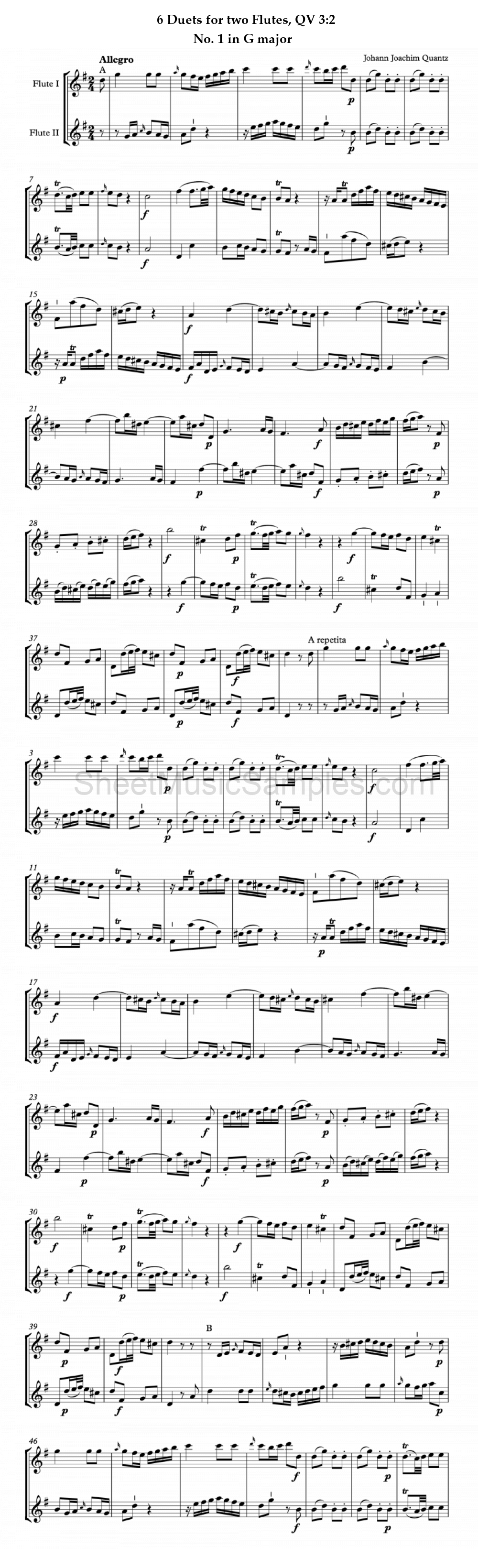 6 Duets for two Flutes, QV 3:2 - No. 1 in G major