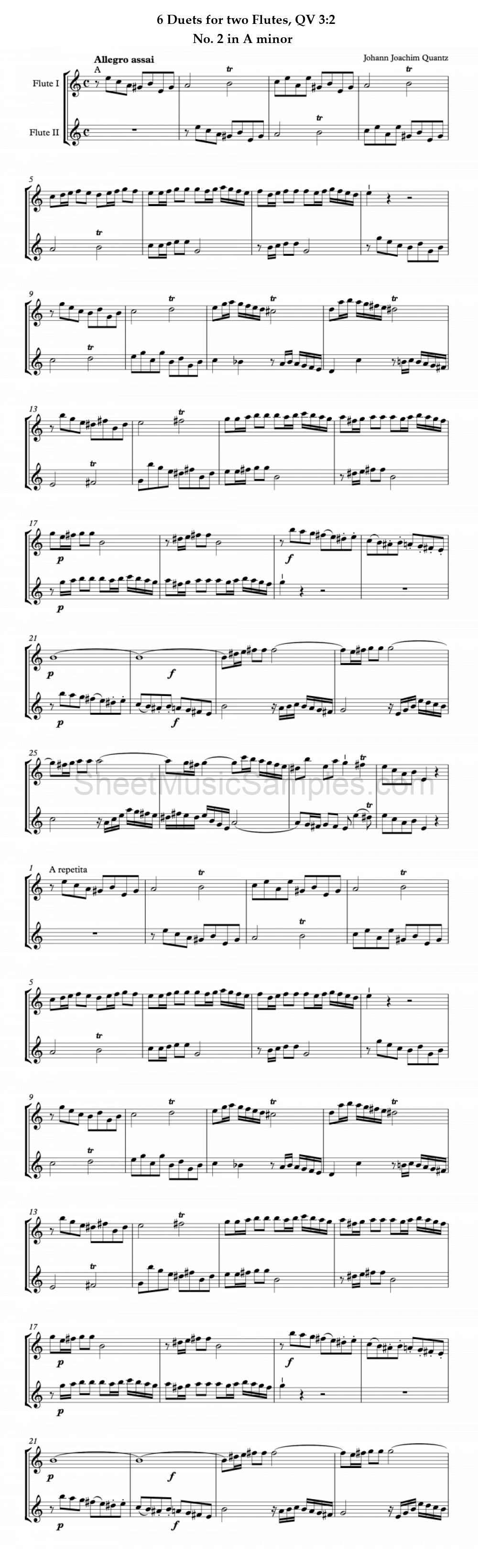 6 Duets for two Flutes, QV 3:2 - No. 2 in A minor