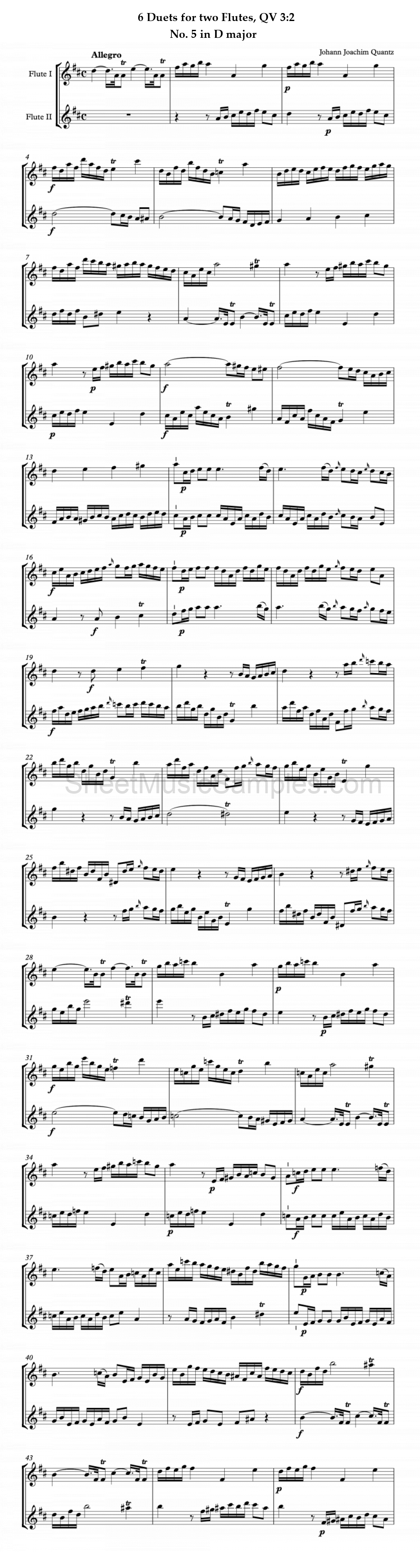 6 Duets for two Flutes, QV 3:2 - No. 5 in D major