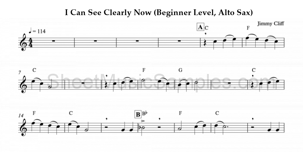 I Can See Clearly Now (Beginner Level, Alto Sax)