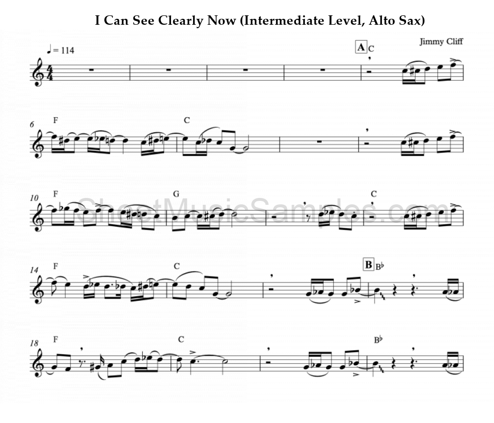 I Can See Clearly Now (Intermediate Level, Alto Sax)