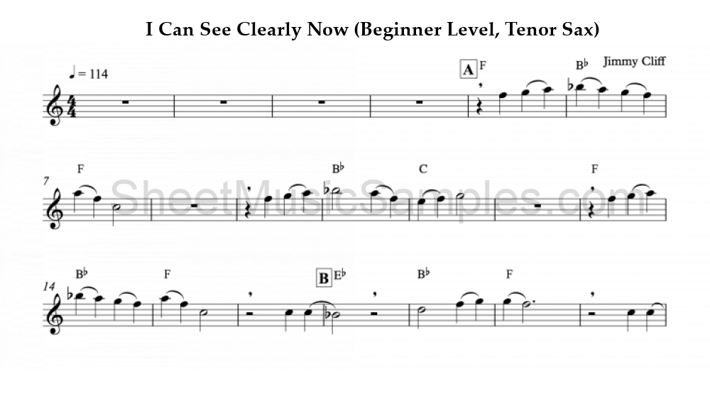 I Can See Clearly Now (Beginner Level, Tenor Sax)