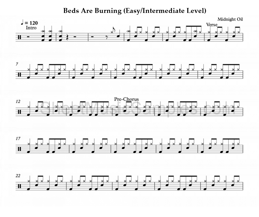 Beds Are Burning (Easy/Intermediate Level)