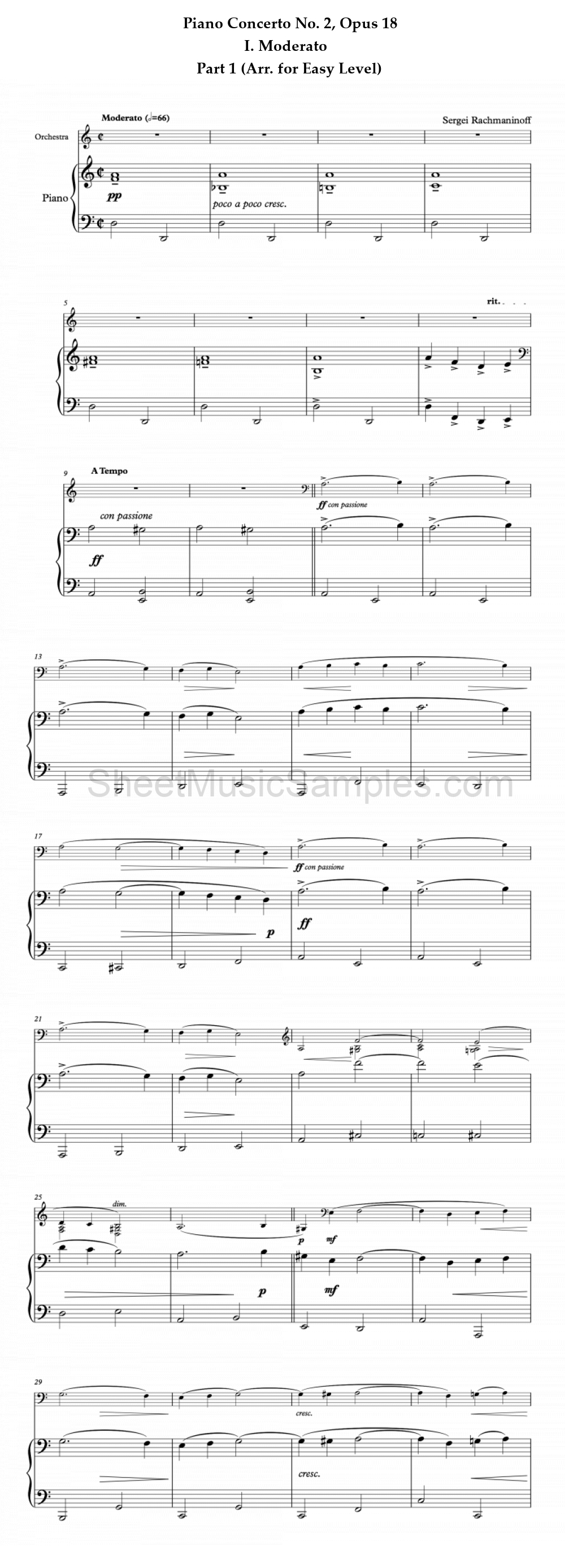 Piano Concerto No. 2, Opus 18 - I. Moderato - Part 1 (Arr. for Easy Level)