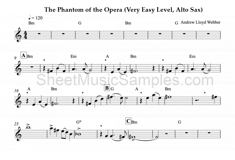 The Phantom of the Opera (Very Easy Level, Alto Sax)