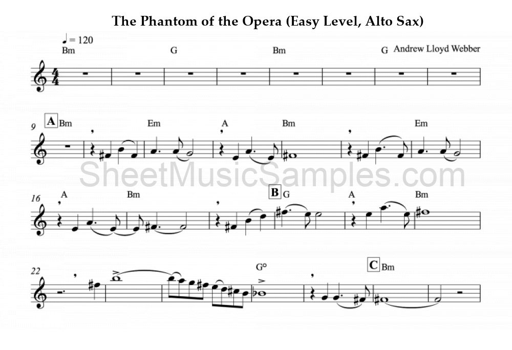 The Phantom of the Opera (Easy Level, Alto Sax)