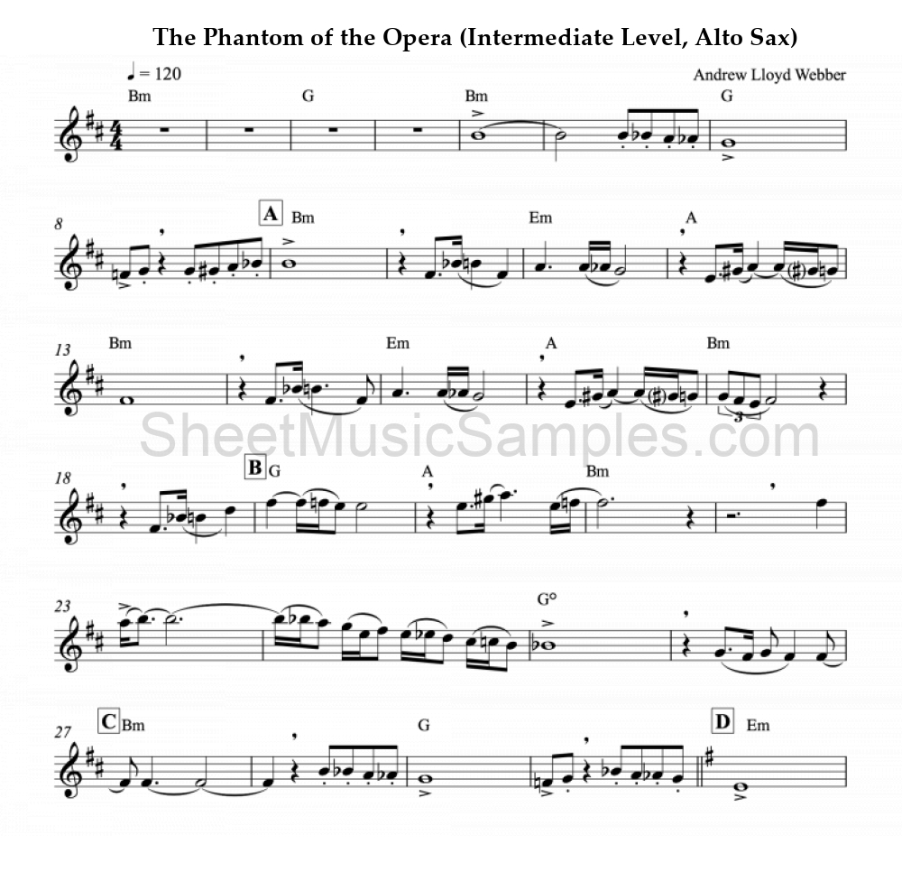 The Phantom of the Opera (Intermediate Level, Alto Sax)