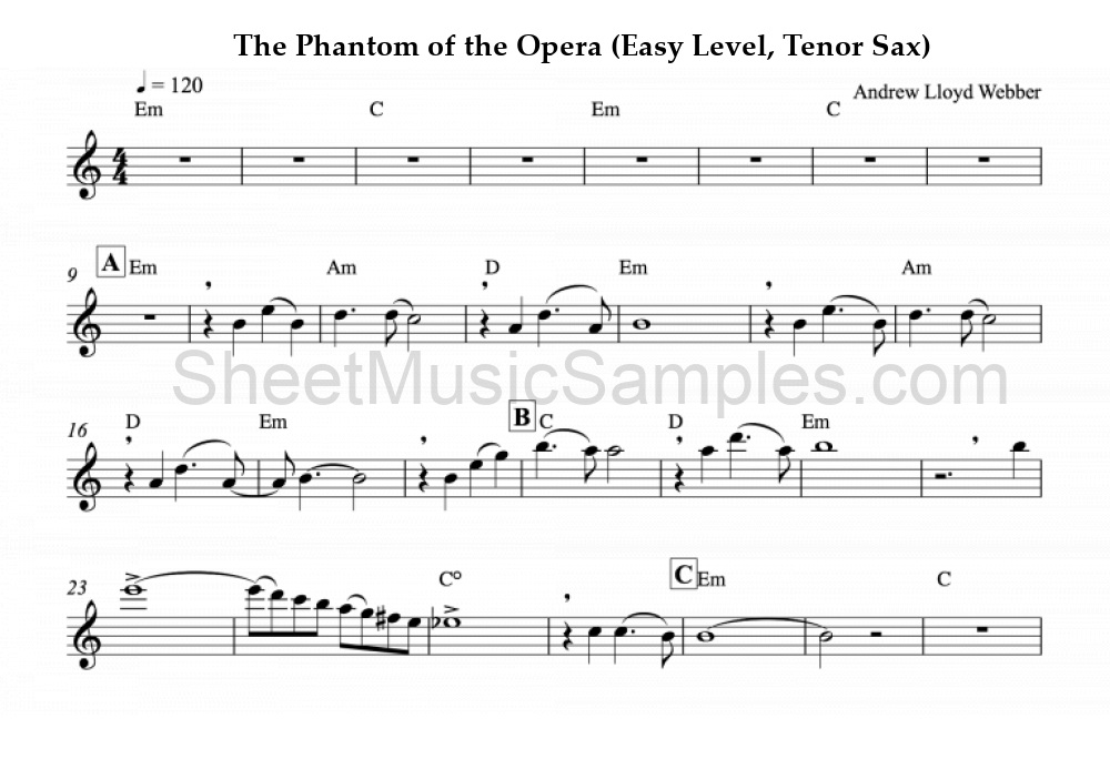 The Phantom of the Opera (Easy Level, Tenor Sax)