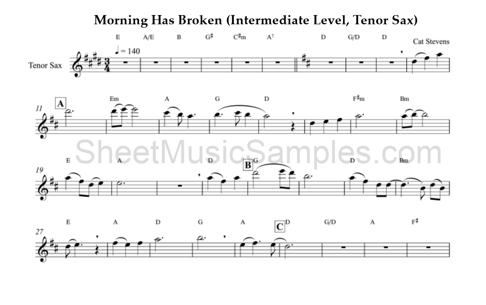 Morning Has Broken (Intermediate Level, Tenor Sax)