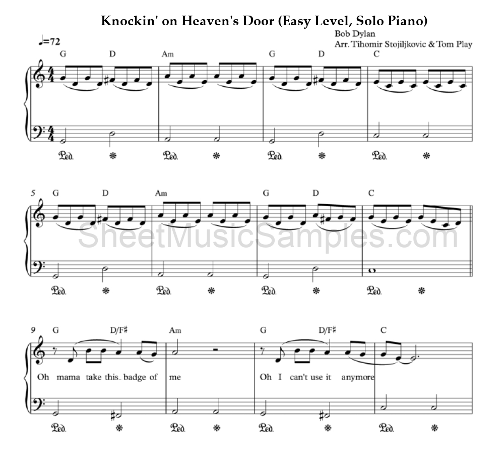 Knockin' on Heaven's Door (Easy Level, Solo Piano)