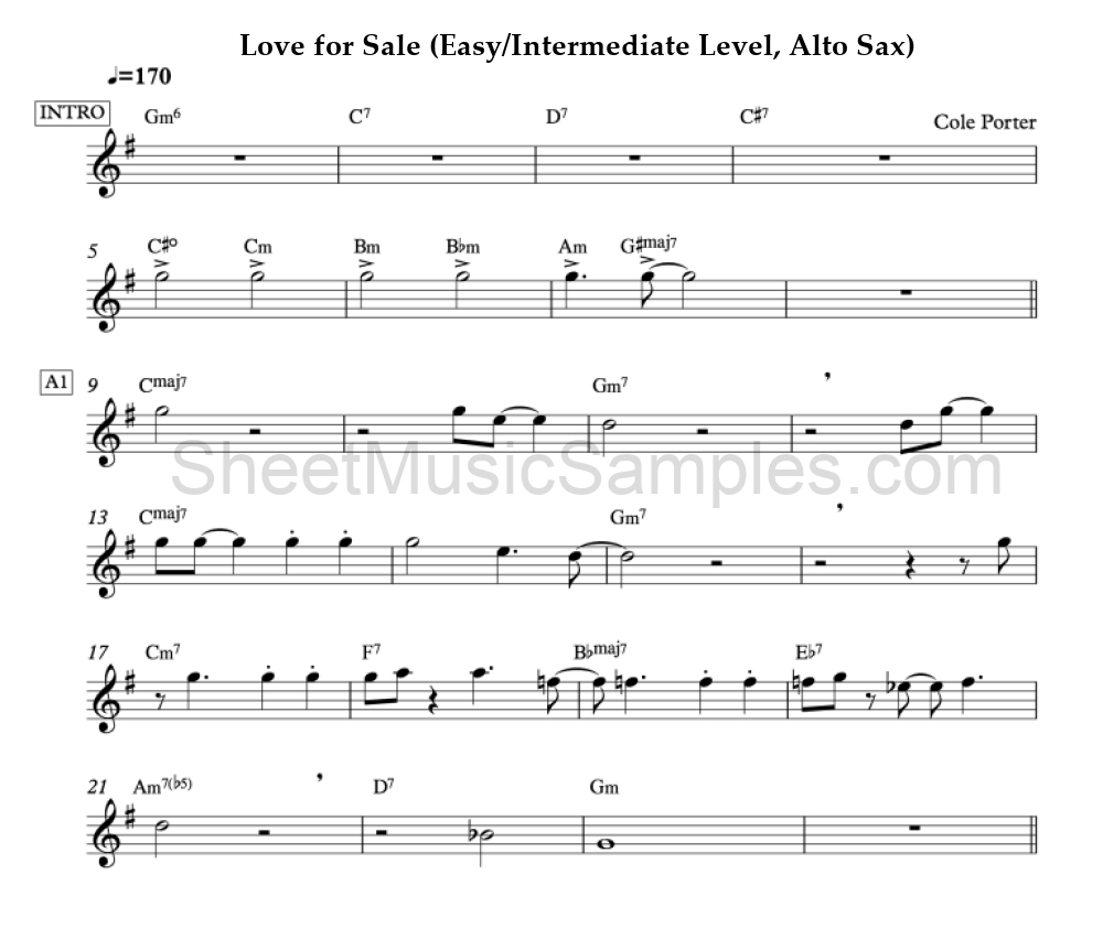 Love for Sale (Easy/Intermediate Level, Alto Sax)