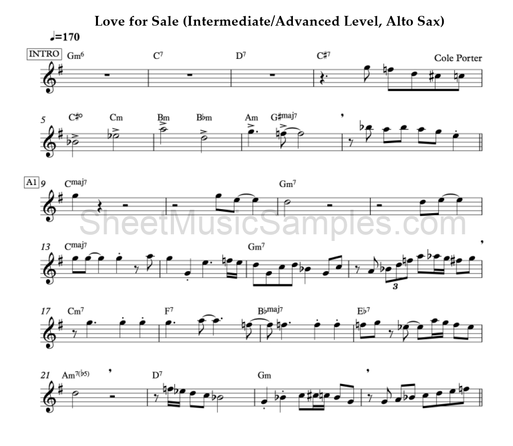 Love for Sale (Intermediate/Advanced Level, Alto Sax)