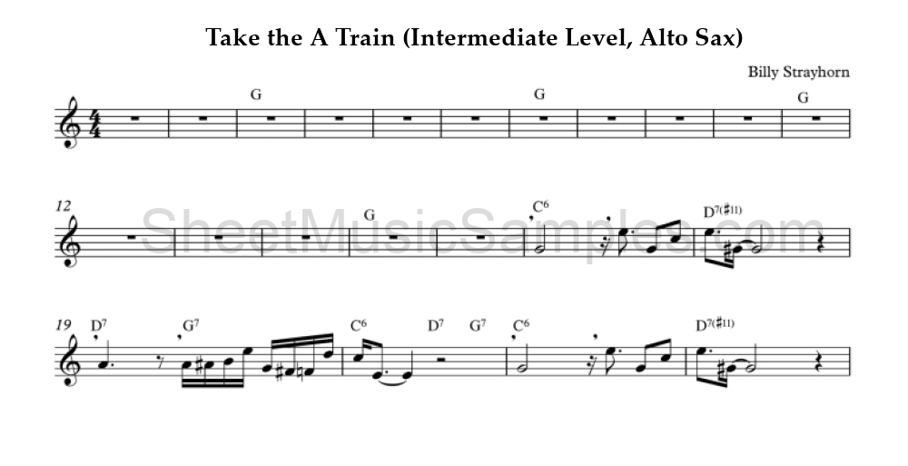 Take the A Train (Intermediate Level, Alto Sax)