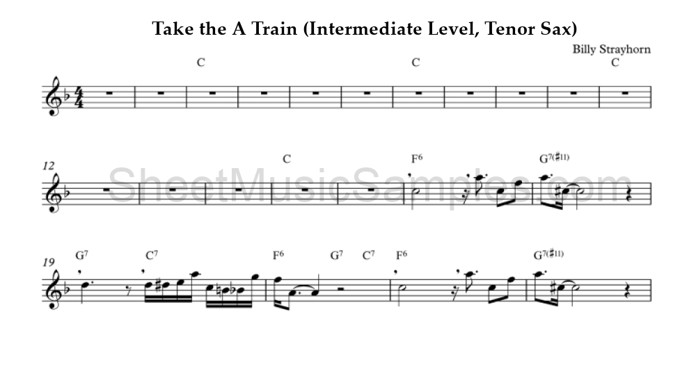 Take the A Train (Intermediate Level, Tenor Sax)