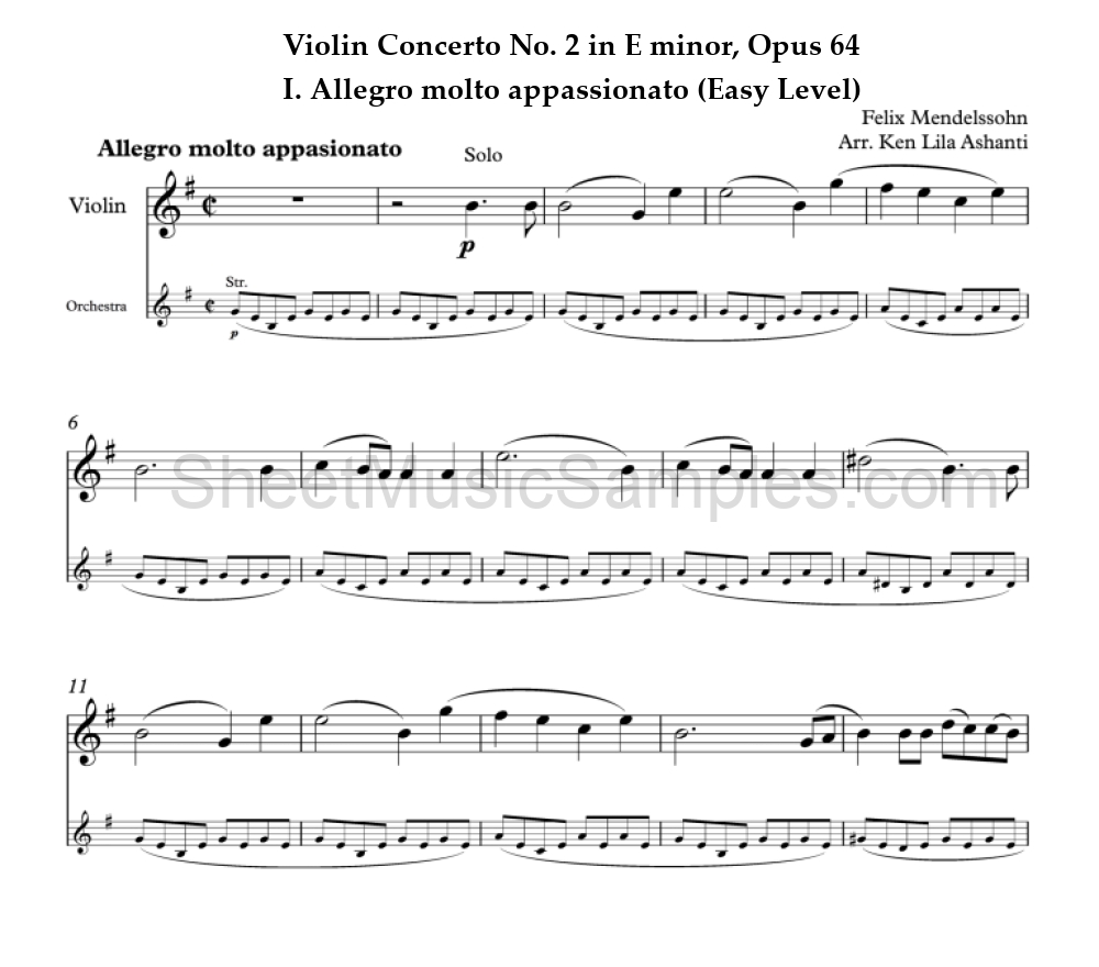 Violin Concerto No. 2 in E minor, Opus 64 - I. Allegro molto appassionato (Easy Level)