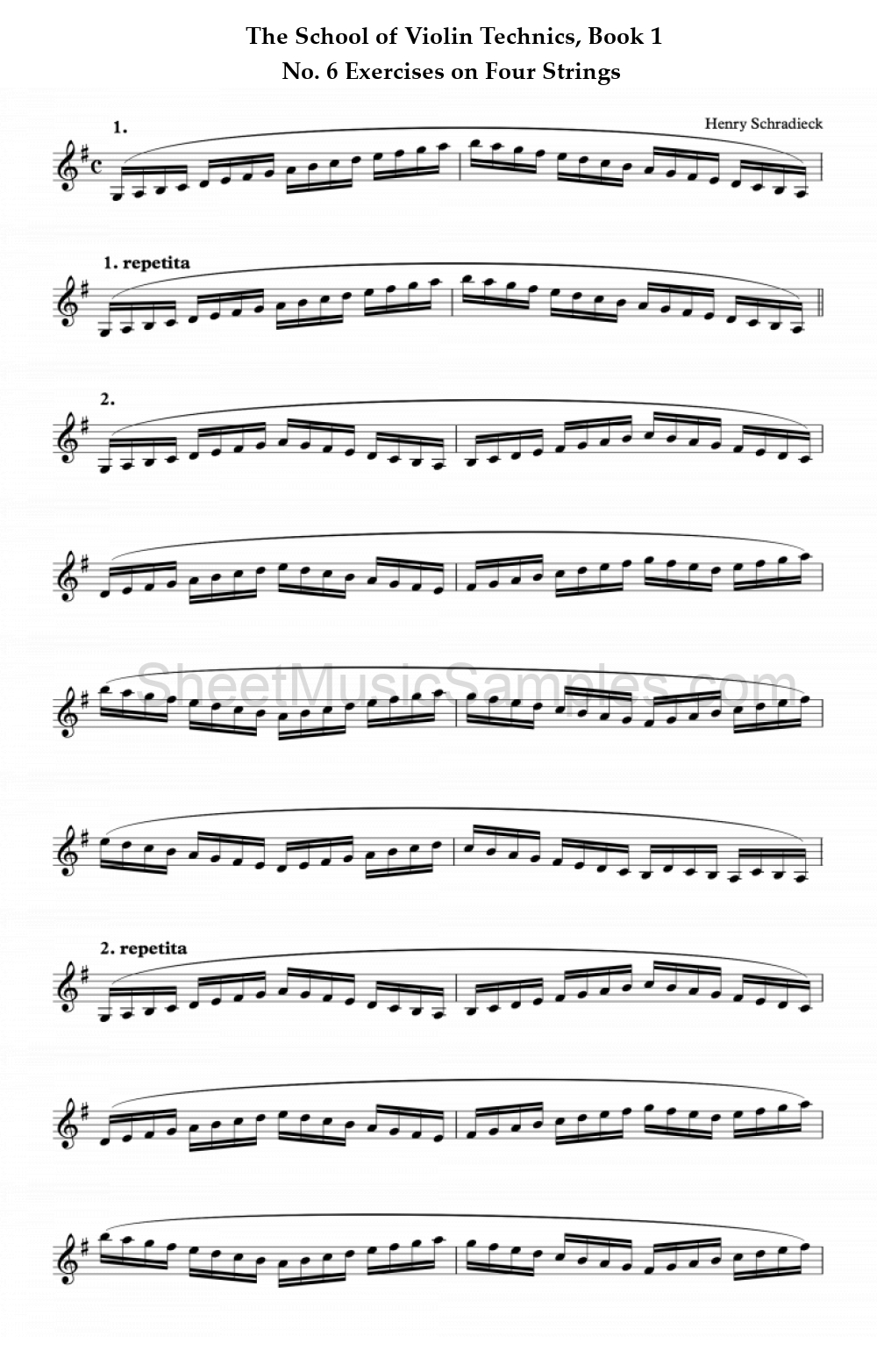 The School of Violin Technics, Book 1 - No. 6 Exercises on Four Strings