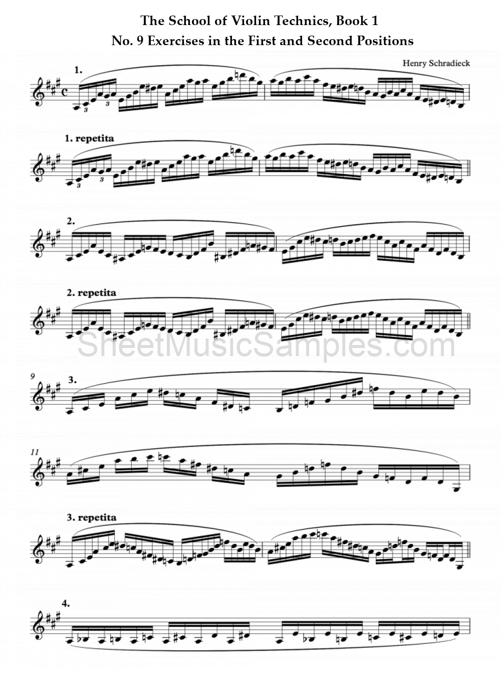 The School of Violin Technics, Book 1 - No. 9 Exercises in the First and Second Positions