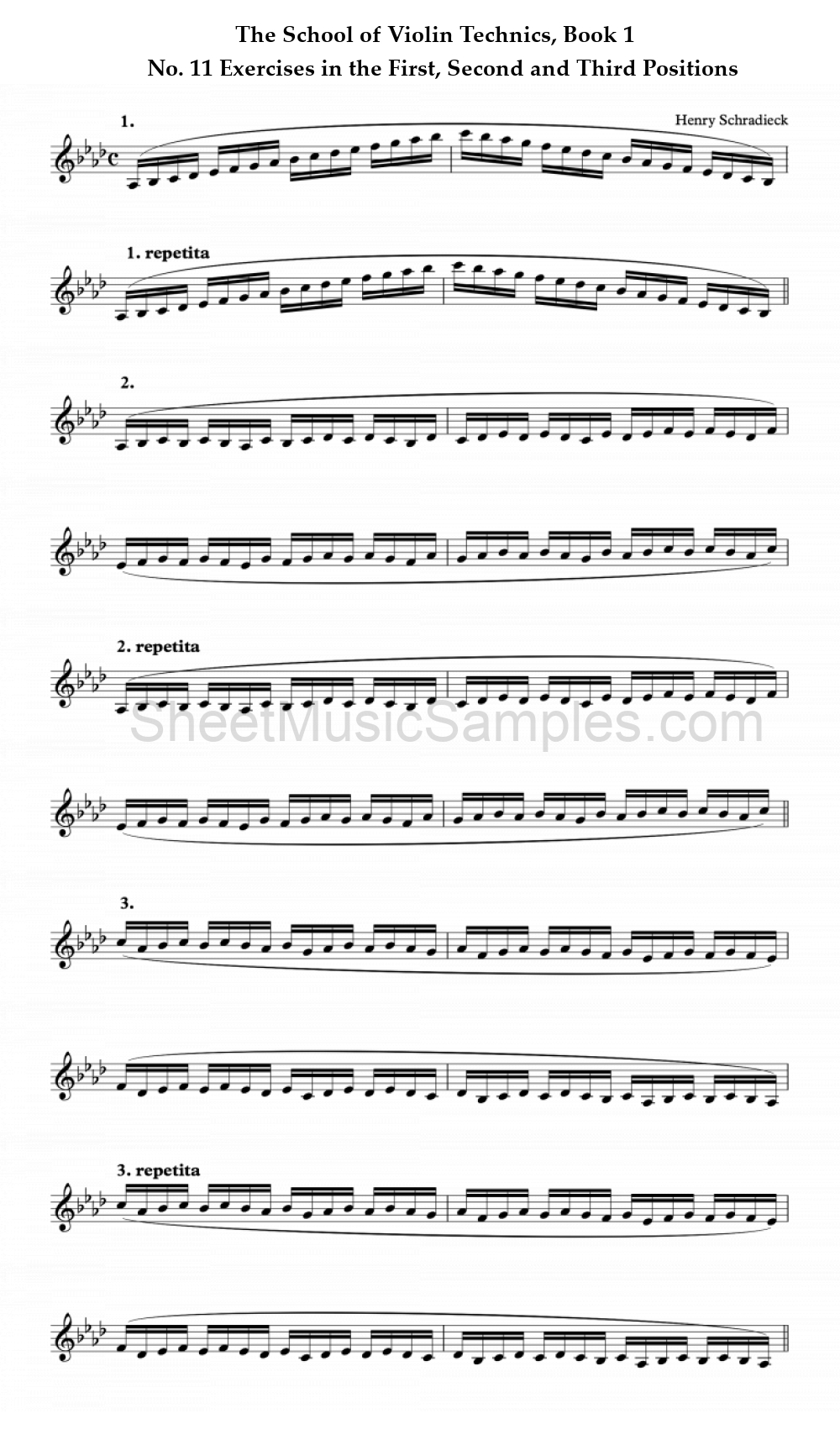 The School of Violin Technics, Book 1 - No. 11 Exercises in the First, Second and Third Positions