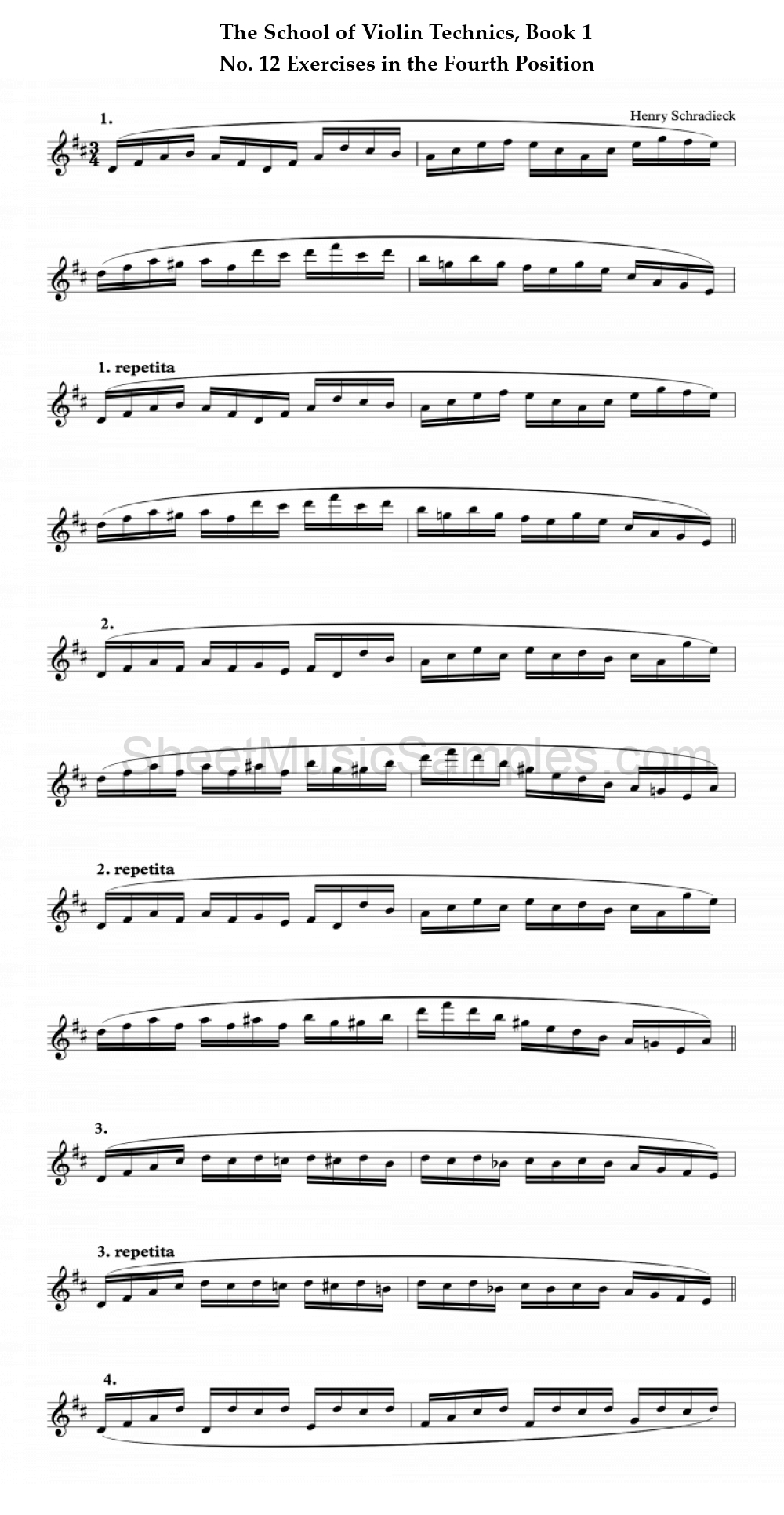 The School of Violin Technics, Book 1 - No. 12 Exercises in the Fourth Position