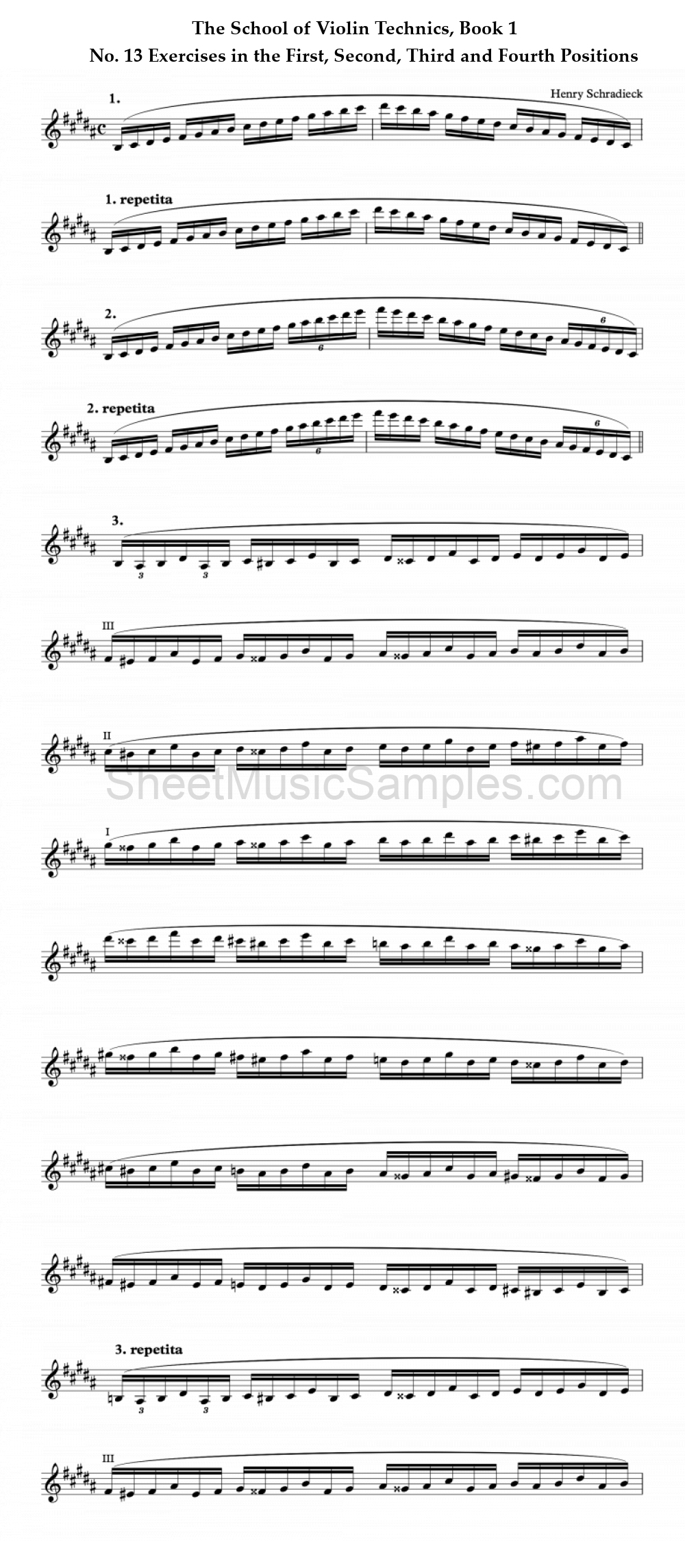 The School of Violin Technics, Book 1 - No. 13 Exercises in the First, Second, Third and Fourth Positions