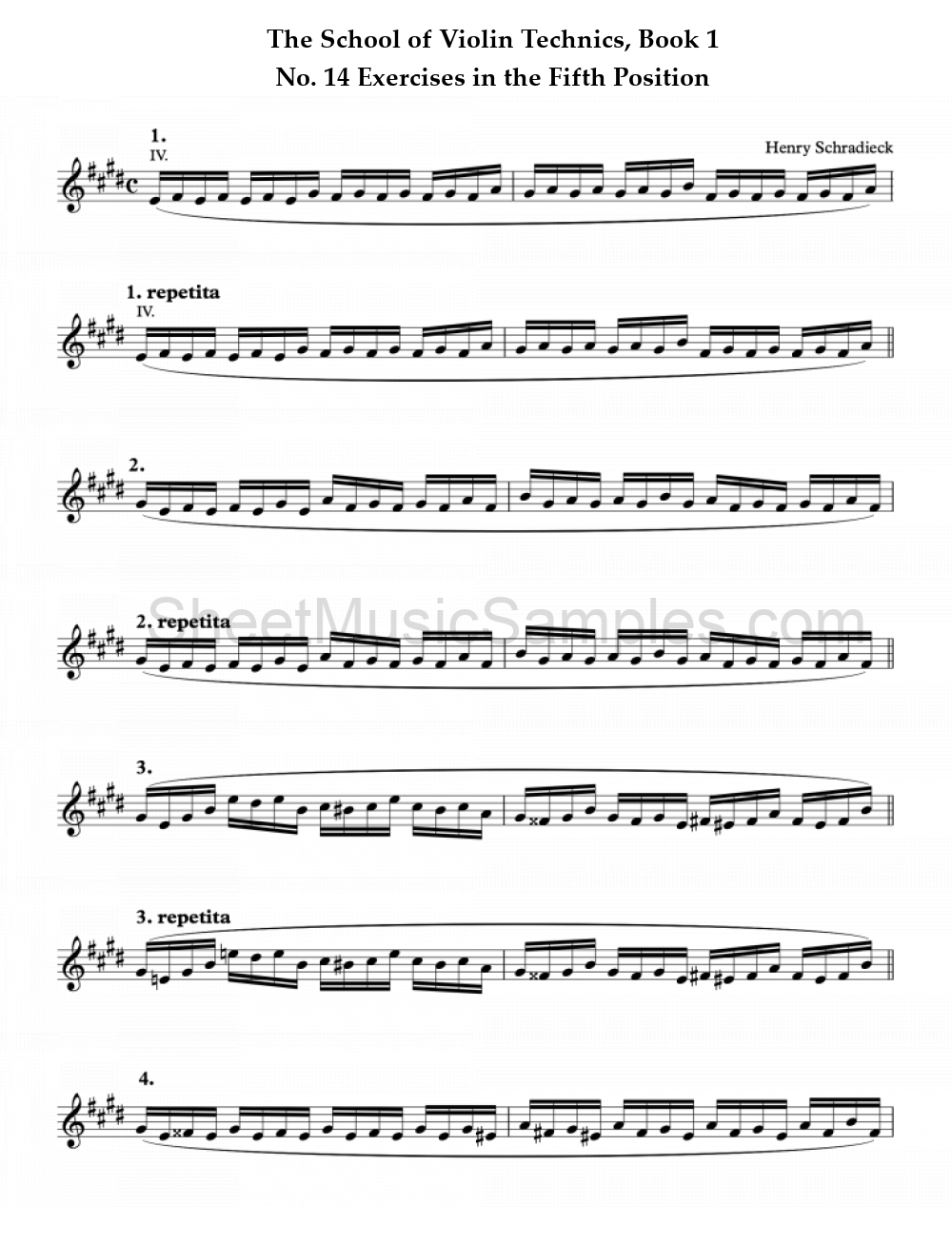 The School of Violin Technics, Book 1 - No. 14 Exercises in the Fifth Position