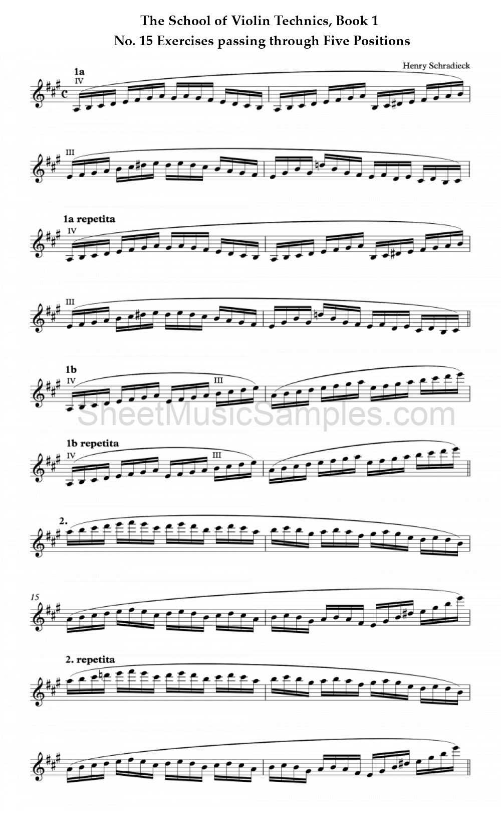 The School of Violin Technics, Book 1 - No. 15 Exercises passing through Five Positions