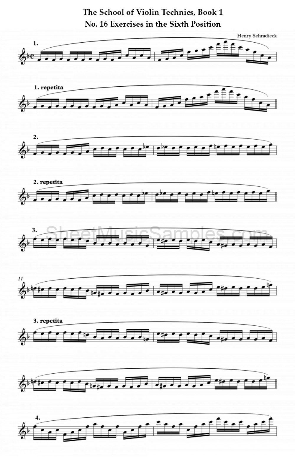 The School of Violin Technics, Book 1 - No. 16 Exercises in the Sixth Position