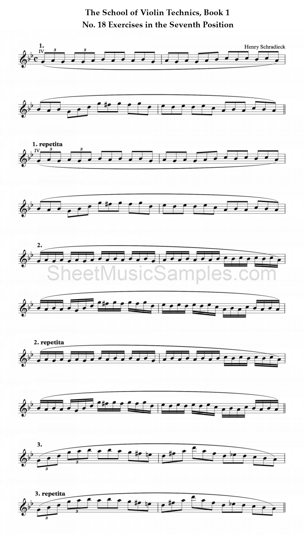 The School of Violin Technics, Book 1 - No. 18 Exercises in the Seventh Position