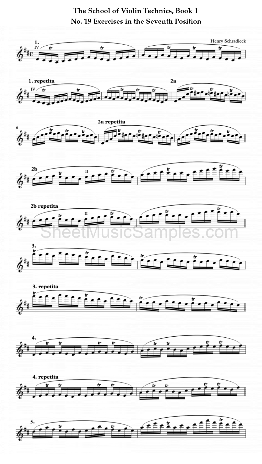 The School of Violin Technics, Book 1 - No. 19 Exercises in the Seventh Position