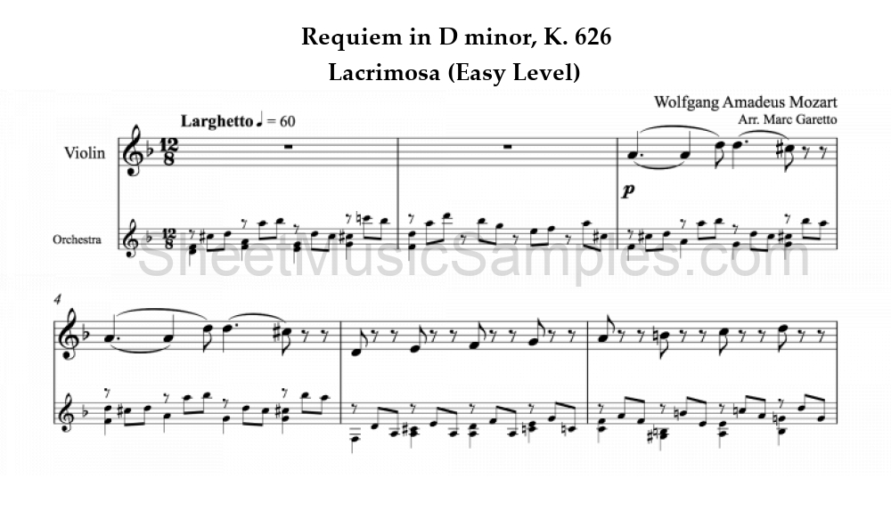 Requiem in D minor, K. 626 - Lacrimosa (Easy Level)