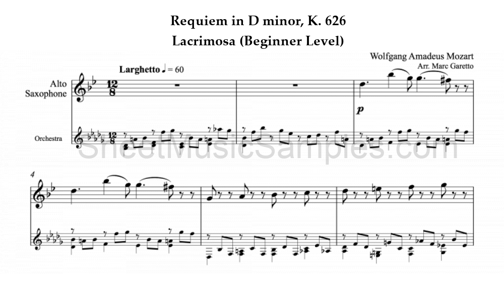 Requiem in D minor, K. 626 - Lacrimosa (Beginner Level)