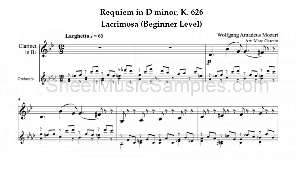 Requiem in D minor, K. 626 - Lacrimosa (Beginner Level)